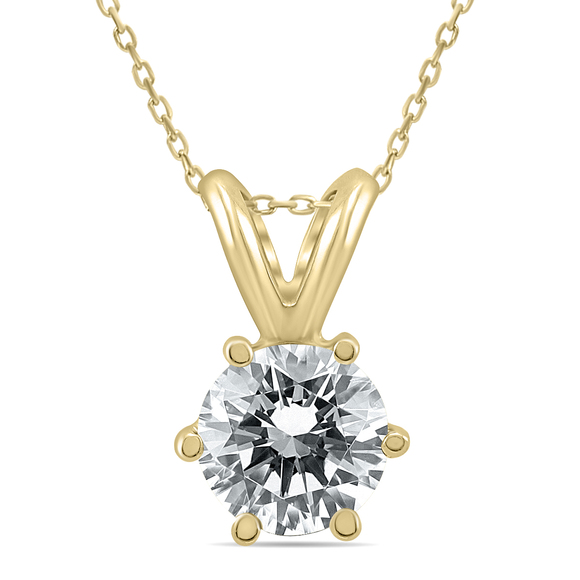 3/4 Carat 6 Prong Diamond Solitaire Pendant in 14K Yellow Gold